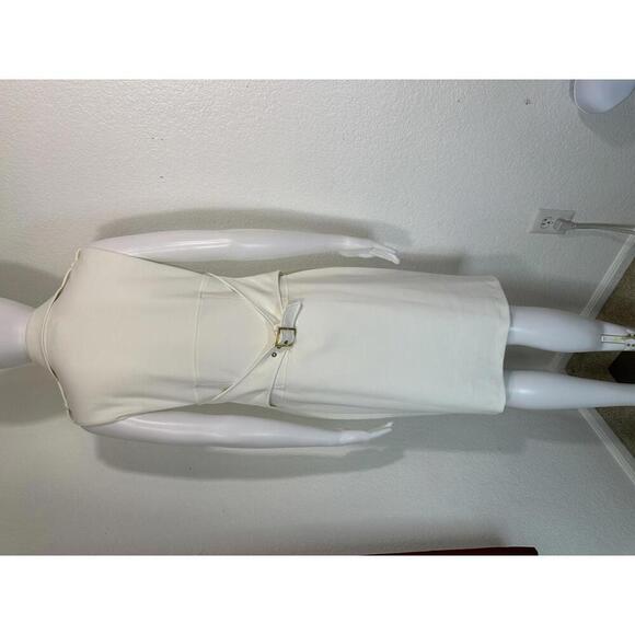 Calvin Klein White Moto Zip Dress Size 10 Sleeveless Belted Minimalist Chic - Picture 4 of 6